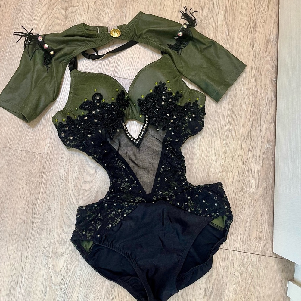 Chic Green and Black Lace Bodysuit